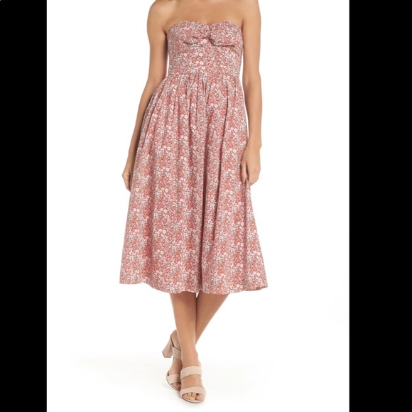 J. Crew Tea-length Red Floral Dress NWT - Picture 2 of 6